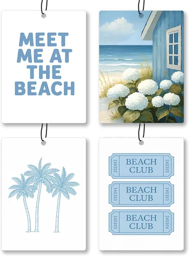 Miniatura 8 de Ambientador de coche Preppy Summer Beach 4 piezas - Ambientador colgante Preppy de playa costera tropical con temática de bikini, concha marina