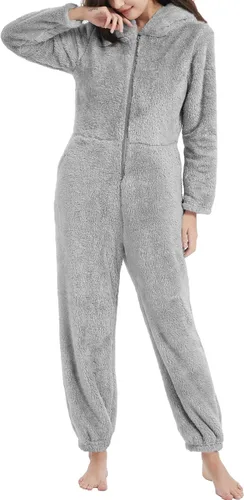 Miniatura 3 de COZYPOIN Pijama con capucha de forro polar para mujer, con cremallera, ropa de dormir con orejas