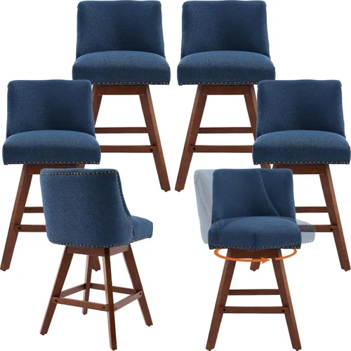 Miniatura 26 de Juego de 2 taburetes de bar giratorios modernos, taburetes de bar de 26.6 pulgadas de altura de mostrador beige con respaldo para isla de cocina
