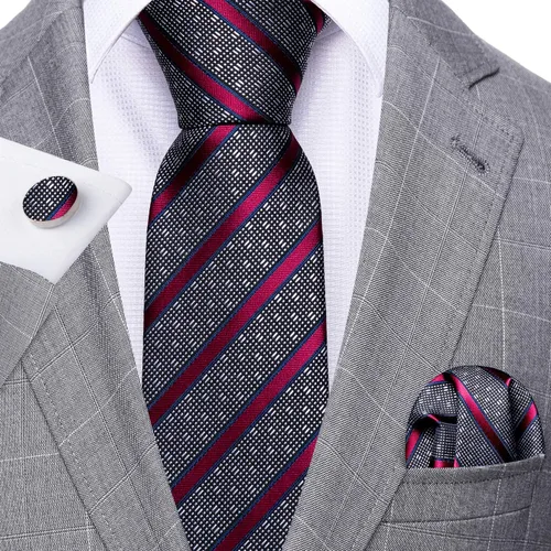 Miniatura 297 de Barry.Wang Juego de corbatas para hombre, corbata de seda a rayas, tejido a cuadros, gemelos formales, negocios, boda