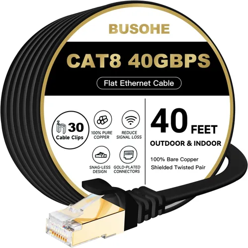 Miniatura 13 de BUSOHE Cable Ethernet Cat 8 de 30 pies, cable de parcheo de red de Internet plano de alta velocidad de 40 Gbps 2000 MHz Cat8, cable LAN blindado
