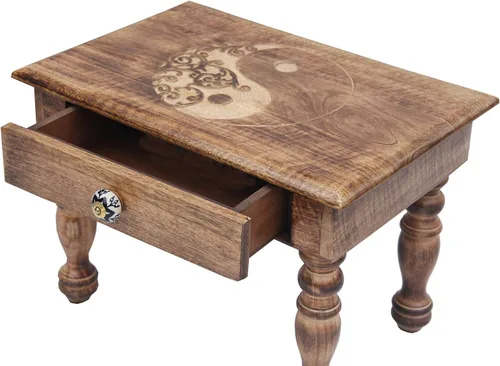 Miniatura 7 de DharmaObjects Mesa de meditación de altar de altar de oración tallada a mano de madera maciza de mango (Yin Yang) grande