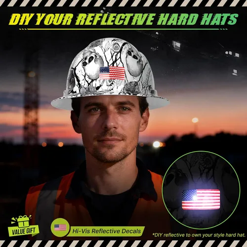 Miniatura 5 de Casco duro de ala completa con patrón de fibra de carbono con visera, casco de seguridad de construcción aprobado por la OSHA para hombres