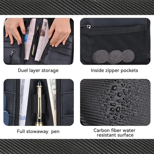 Miniatura 2 de Alameda - Cartera para pasaporte de viaje Organizador de tarjetas de fibra de carbono para documentos con correa de muñeca desmontable, cartera