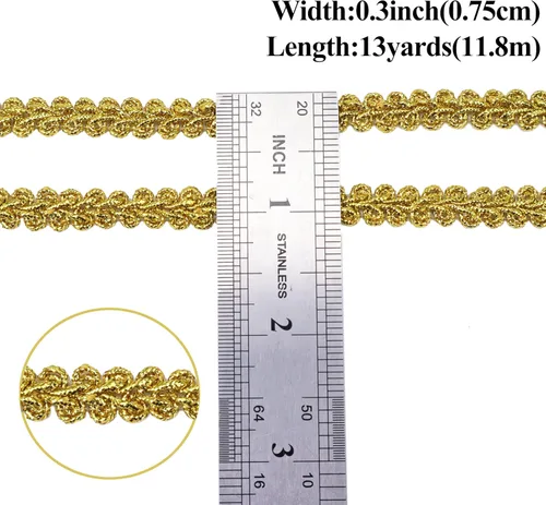 Miniatura 3 de Cinta de Encaje Trenzado Metálico Dorado Tipo Ciempiés para Manualidades DIY de Boda Nupcial, Costura, Disfraces, Navidad, Halloween