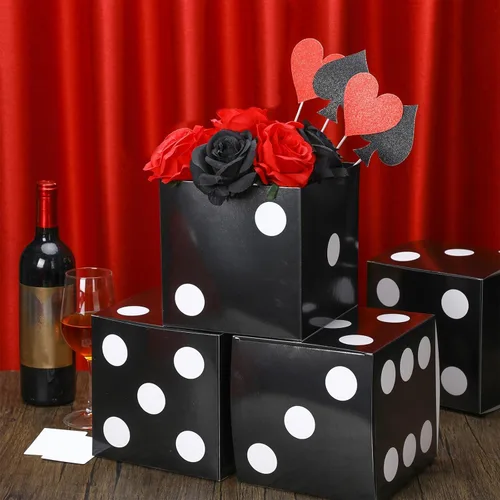 Sinmoe 6 cajas de regalo de dados negros a granel de 7 x 7 x 7 pulgadas, caja de cartón de casino 3D para centros de mesa de dados para decoración