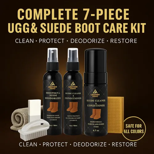 Miniatura 2 de Leather Hero Kit de limpieza de gamuza y piel de oveja, compatible con botas UGG, limpiador y acondicionador de espuma, protector de agua y manchas