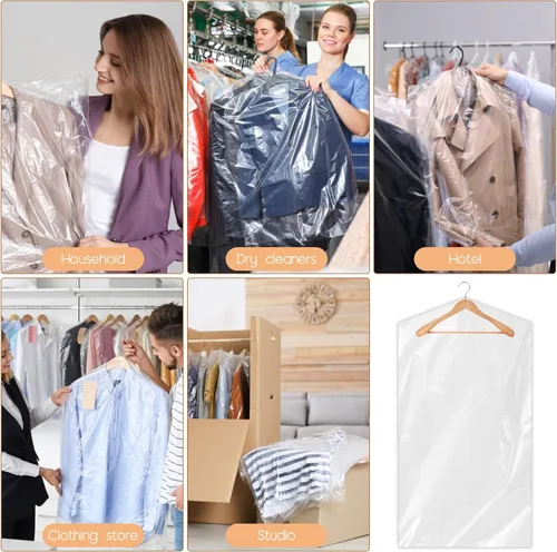 Miniatura 7 de Bolsas de ropa para colgar ropa, 90 bolsas de limpieza en seco, bolsas de limpieza en seco de plástico transparente de 35.4 pulgadas, cubierta