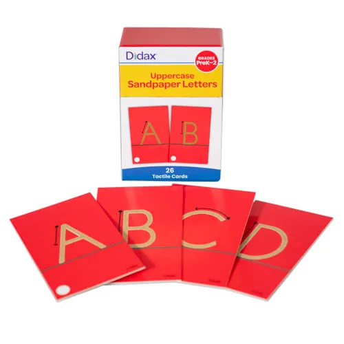 Didax - Letras de papel de lija mayúsculas – 28 tarjetas táctiles del alfabeto para los grados de prekínder a 1er – Recursos educativos para jóvenes