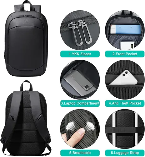 Miniatura 6 de hk Mochila de negocios para hombres de 15.6 pulgadas, delgada y expandible, impermeable, mochila de viaje para laptop, bolsa de trabajo ligera