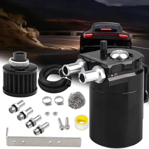 Miniatura 7 de Kit Mejorado de Depósito de Aceite con Deflectores, Separador de Aceite, Depósito de Aluminio con Línea de Combustible NBR Reforzada de 3/8", Negro