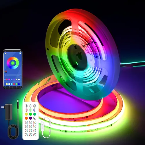 Miniatura 7 de AXMOTUT Tira de luces LED Bluetooth RGB COB, tira de luz LED regulable de 12 V de 9.8 pies con aplicación inteligente y control remoto