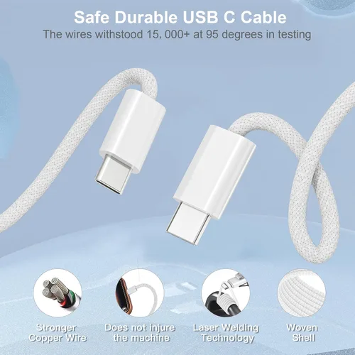 Miniatura 5 de Cargador súper rápido USB C de 45 W, paquete de 2 bloques de carga dual USB C para iPhone con cable trenzado tipo C a C de 3.3 pies de carga rápida