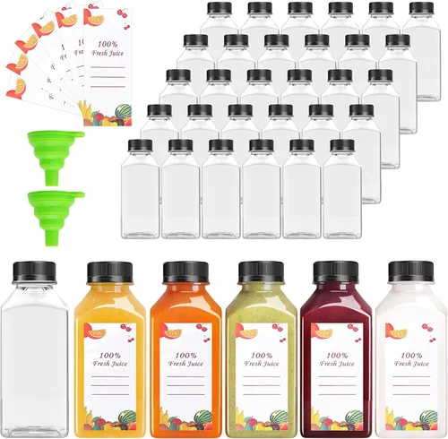 Miniatura 10 de OBKJJ 80 piezas de botellas de jugo de 2 oz, botellas de jugo con tapas reutilizables, botellas vacías transparentes con etiqueta, embudo, cepillo