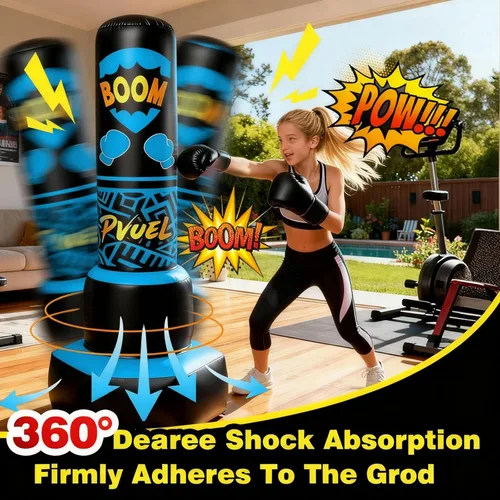 Miniatura 3 de FONESO Saco de boxeo inflable independiente para niños de 3 a 12 años, bolsa de boxeo resistente de 67 pulgadas con guantes de boxeo y bomba de aire