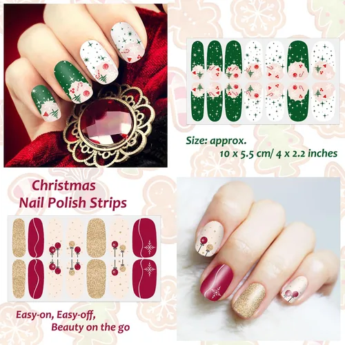 Miniatura 3 de 16 hojas de tiras de esmalte de uñas de Navidad, autoadhesivas, luces de árbol de Navidad, copo de nieve, muñeco de nieve, calcomanías de uñas