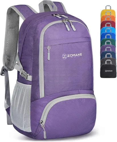 Miniatura 17 de ZOMAKE Mochila plegable ligera 30L, mochilas plegables para senderismo, mochila plegable compacta resistente al agua para viajes Naranja