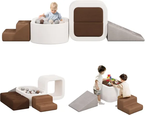 BanaSuper Bloques de escalada para niños pequeños de 6 piezas con pozo de pelotas, juego de espuma suave, juguetes de escalada para bebés y niños