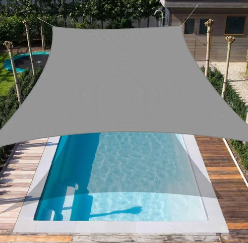 Miniatura 8 de Toldo tipo vela rectangular de 10 x 15 pies, toldo para exteriores, cubierta de bloqueo UV, borde curvado con anillos en D, tela permeable