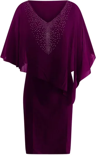 Miniatura 5 de Vestido de capa para mujer, talla grande, con cuello en V y diamantes de imitación, superposición de gasa, vestido de tubo bodycon para boda, cóctel