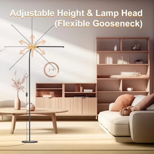 Miniatura 5 de Lámpara de pie de 15W con control táctil, brillo ajustable 3500K-7000K, lámpara de pie LED de cuello de ganso de 360°, lámpara de pie para cuidar