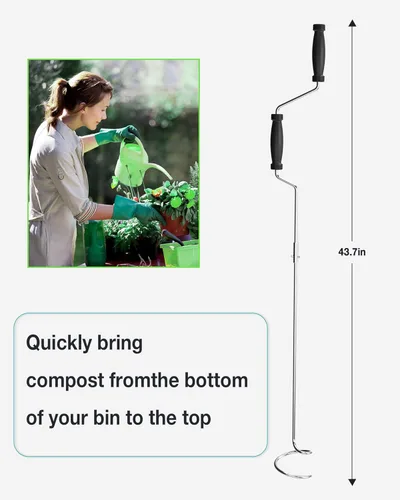 Miniatura 3 de Herramienta de Aireación de Compost de Acero Inoxidable - Volteador y Mezclador Manual para Tambores y Contenedores de Compost Descomposición Más