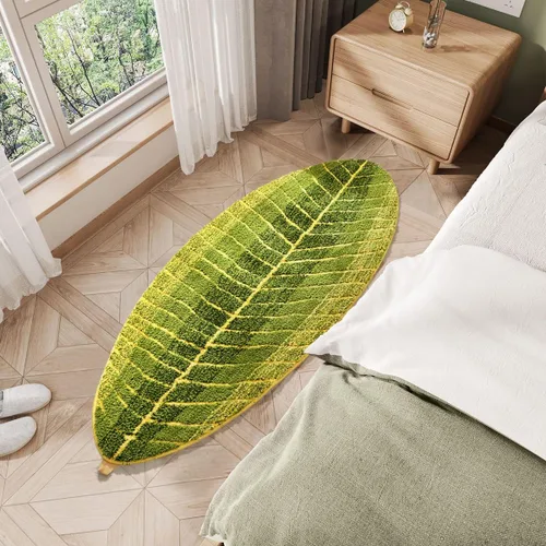 Miniatura 7 de Alfombra de baño, forma de hoja de plátano verde, de 15.7 x 23.6 pulgadas, bonita alfombra de baño, lavable a máquina, absorbente, antideslizante.
