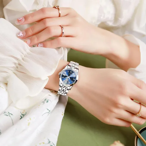 Miniatura 8 de OLEVS Reloj de pulsera para mujer, pequeño reloj de pulsera de acero inoxidable para mujer, reloj analógico de cuarzo para mujer