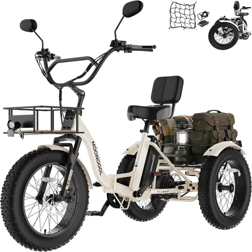 Miniatura 12 de MOONCOOL Triciclo eléctrico plegable para adultos, Etrike de aluminio de 20 pulgadas, clasificado 500 W, batería extraíble de 48 V frenos de disco