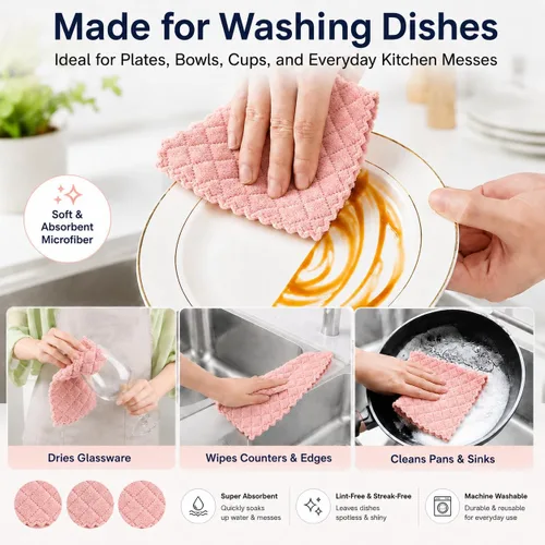Miniatura 3 de kimteny Paquete de 12 Paños de Cocina para Platos, Paños de Cocina Premium, Paños de Cocina de Terciopelo Coral Superabsorbentes, Antiadherentes al