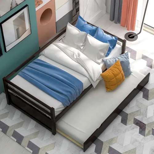 Miniatura 3 de Merax Sofá cama tamaño individual con nido, marco de sofá cama de madera maciza, color espresso
