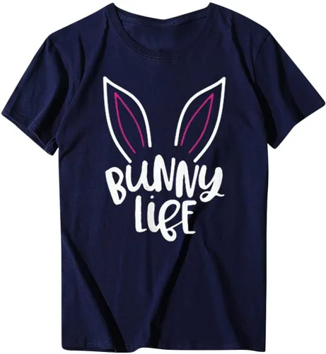 Miniatura 6 de Blusa de manga corta para mujer, cuello redondo, temperamento, para verano, ajustada, con estampado de Pascua