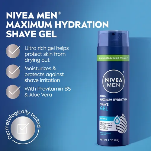 Miniatura 3 de NIVEA MEN Gel de afeitado de máxima hidratación, con aloe vera y provitamina B5, gel de afeitar para hombres, lata de 7 onzas, paquete de 3