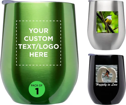 Miniatura 16 de Largo - Vasos de vino personalizados sin tallo con tapas, juego de 6, paquete a granel personalizado, perfecto para vino, cócteles y otras bebidas