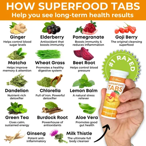 Miniatura 4 de Superfood Tabs skinnytabs - Bebida limpiadora antihinchazón con 15 superalimentos, apoya la digestión, la energía y los antojos, vegano, sin OMG, 30