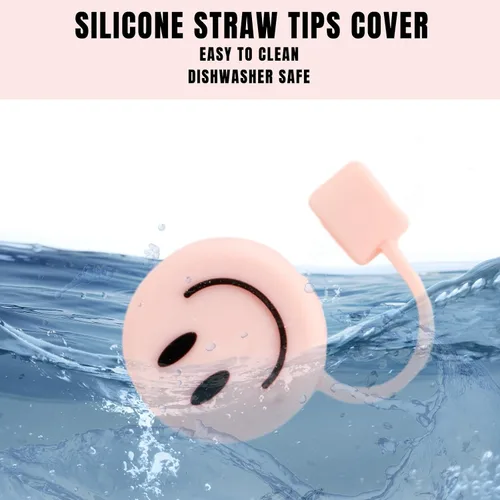 Miniatura 5 de Whaline 6 fundas de cara sonriente, color rosa claro, doble cara, con patrón de punta de 0.4 pulgadas, de silicona, reutilizable, redondo, para vaso