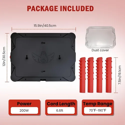 Miniatura 9 de Placa calefactora para pollos de 200 W, placa radiante ajustable 2 en 1 para pollitos y aves de corral, termostato inteligente, 16 x 12 pulgadas