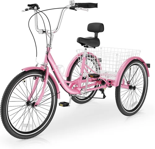 Miniatura 15 de Slsy Triciclo para adultos de 7 velocidades, 20/24/26 pulgadas, bicicleta de 3 ruedas para adultos con cesta de compras grande, capacidad de 350