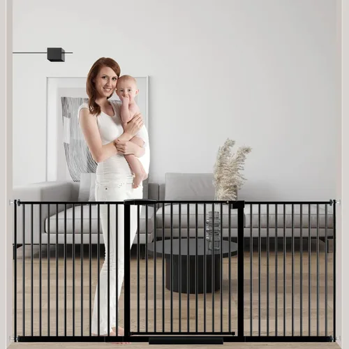 Miniatura 11 de DEARBB Puerta extra ancha para bebé, espacio ultra estrecho de 30.11 a 77.36 pulgadas, montado a presión, doble cerradura, cierre automático, puerta
