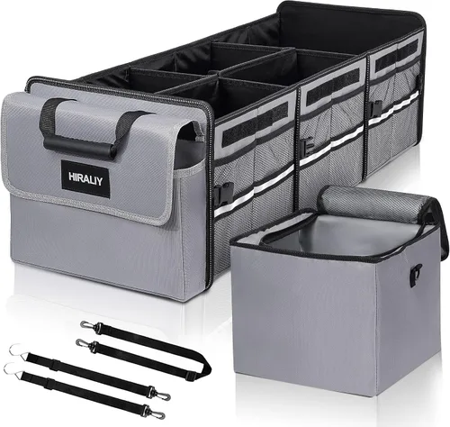 Miniatura 8 de HIRALIY Organizador de almacenamiento para maletero de automóvil 4 en 1 con bolsa enfriadora a prueba de fugas, caja de almacenamiento plegable
