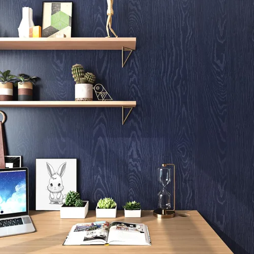Miniatura 2 de Livelynine Papel tapiz de madera azul de 15.8 x 394 pulgadas para gabinetes de cocina, papel de contacto de madera azul marino, papel adhesivo