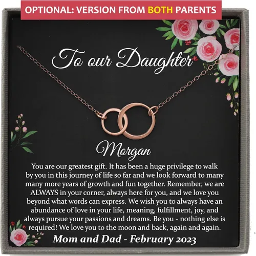 Miniatura 64 de Collar de hija relleno de oro de mamá o papá, collar clásico de perlas blancas con mensaje significativo, listo para regalar