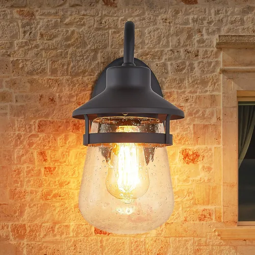 Miniatura 2 de Tarentlight Aplique de pared para exteriores con pantalla de vidrio transparente semillado, accesorio exterior impermeable en acabado de bronce