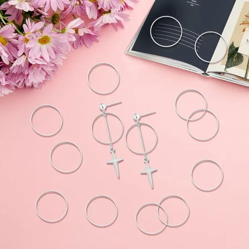 Miniatura 6 de 40 aretes de aro para hacer joyas de 1.976 pulgadas, aretes redondos con cuentas redondas, anillos de enlace de bisel abierto, aretes redondos 40