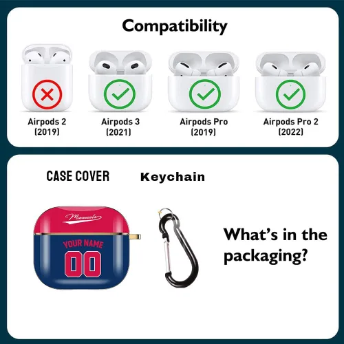 Miniatura 2 de Funda personalizada con nombre y número para AirPods Pro de 3ª generación Pro 2 (2019, 2021, 2022) con llavero personalizado, regalo para fanáticos