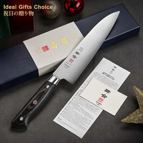 Miniatura 4 de kanngou - Cuchillo de chef japonés de 8.27 pulgadas, cuchillo de cocina Gyuto de acero de aleación AUS-8 de Japón con mango de Pakkawood de espiga