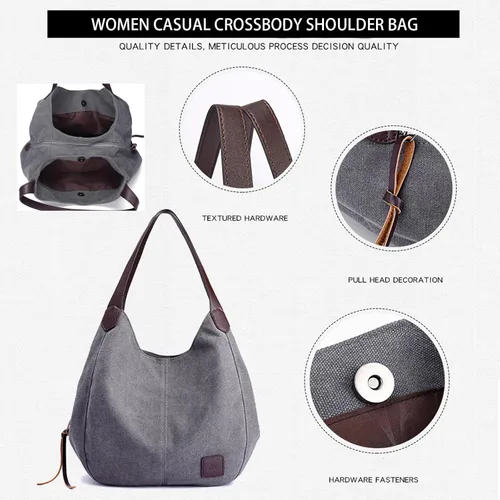 Miniatura 3 de Bolsa de lona para mujer, estilo casual, con múltiples bolsillos, para ir de compras, senderismo, viajes y trabajo