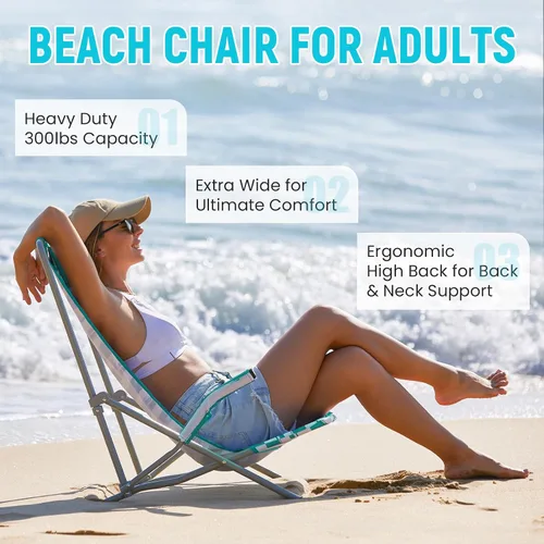 Miniatura 3 de #WEJOY Silla de playa de respaldo alto para adultos, sillas de playa resistentes para adultos con reposacabezas, silla portátil ligera para acampar