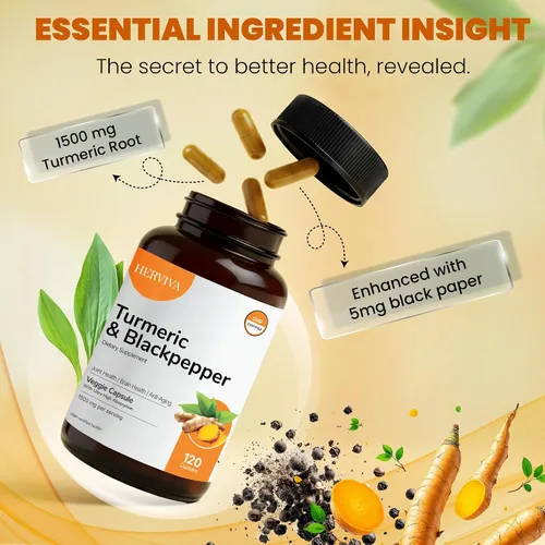 Miniatura 6 de Curcumina de cúrcuma de 1500 mg con pimienta negra 5 mg – Alta potencia, cápsulas veganas – Sin OMG, sin gluten – 120
