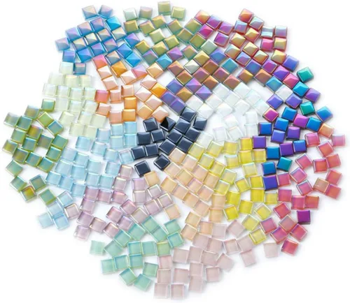 BTMIEY Azulejos de mosaico de cristal de color mixto, 200 unids/bolsa Azulejos de mosaico de vidrio cuadrado para manualidades Proveedor de azulejos